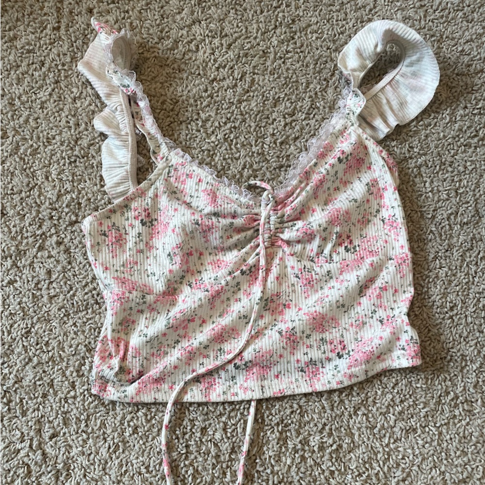 Floral Pink and White Crop Top from Tilly’s